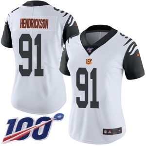 Bengals #91 Trey Hendrickson White Women's Stitched NFL Limited Rush 100th Season Jersey