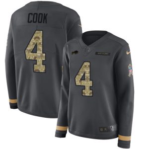 Bills #4 James Cook Anthracite Salute to Service Women's Stitched NFL Limited Therma Long Sleeve Jersey