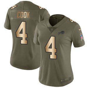 wholesale Bills #4 James Cook Olive/Gold Women's Stitched NFL Limited 2017 Salute To Service Jersey