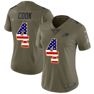 wholesale Bills #4 James Cook Olive/USA Flag Women's Stitched NFL Limited 2017 Salute To Service Jersey