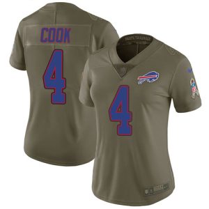 Bills #4 James Cook Olive Women's Stitched NFL Limited 2017 Salute To Service Jersey