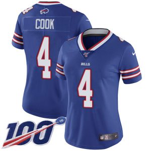 bills #4 james cook royal blue team color women's stitched nfl 100th season vapor untouchable limited cheap jersey