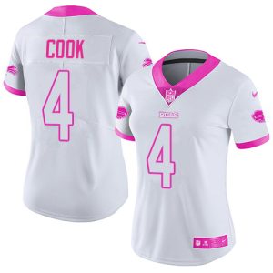 cheap Bills #4 James Cook White/Pink Women's Stitched NFL Limited Rush Fashion Jersey