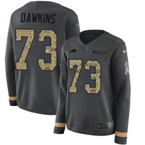 Bills #73 Dion Dawkins Anthracite Salute to Service Women's Stitched NFL Limited Therma Long Sleeve Jersey