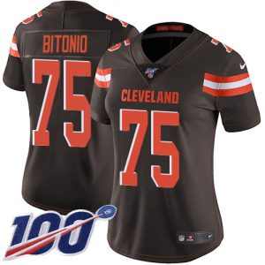 Browns #75 Joel Bitonio Brown Team Color Women's Stitched NFL 100th Season Vapor Untouchable Limited Jersey