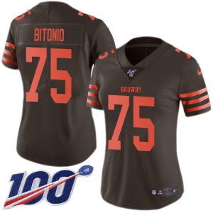 Browns #75 Joel Bitonio Brown Women's Stitched NFL Limited Rush 100th Season Jersey