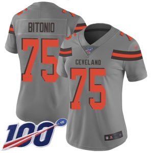 browns #75 joel bitonio gray women's stitched nfl limited inverted legend 100th season wholesale jersey