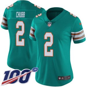 Dolphins #2 Bradley Chubb Aqua Green Alternate Women's Stitched NFL 100th Season Vapor Untouchable Limited Jersey