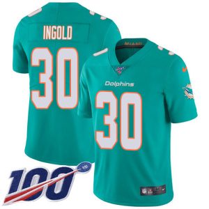 dolphins #30 alec ingold aqua green team color men's stitched nfl 100th season vapor untouchable limited wholesale jersey