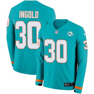 Dolphins #30 Alec Ingold Aqua Green Team Color Men's Stitched NFL Limited Therma Long Sleeve Jersey