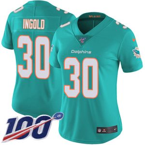 Dolphins #30 Alec Ingold Aqua Green Team Color Women's Stitched NFL 100th Season Vapor Untouchable Limited Jersey