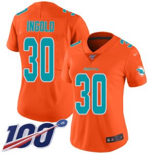 Dolphins #30 Alec Ingold Orange Women's Stitched NFL Limited Inverted Legend 100th Season Jersey