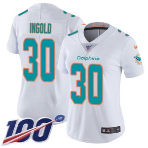 Dolphins #30 Alec Ingold White Women's Stitched NFL 100th Season Vapor Untouchable Limited Jersey