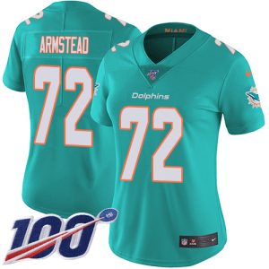 Dolphins #72 Terron Armstead Aqua Green Team Color Women's Stitched NFL 100th Season Vapor Untouchable Limited Jersey