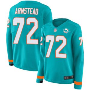 Dolphins #72 Terron Armstead Aqua Green Team Color Women's Stitched NFL Limited Therma Long Sleeve Jersey