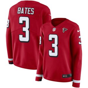 Falcons #3 Jessie Bates Red Team Color Women's Stitched NFL Limited Therma Long Sleeve Jersey