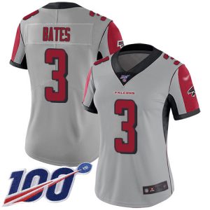 Falcons #3 Jessie Bates Silver Stitched Women's NFL Limited Inverted Legend 100th Season Jersey