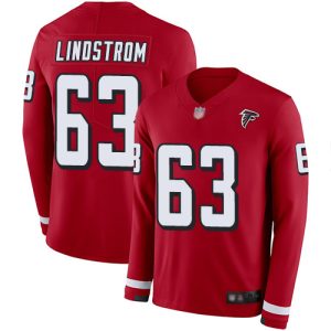 Falcons #63 Chris Lindstrom Red Team Color Men's Stitched NFL Limited Therma Long Sleeve Jersey