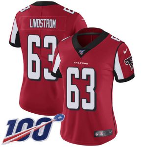 Falcons #63 Chris Lindstrom Red Team Color Stitched Women's NFL 100th Season Vapor Untouchable Limited Jersey