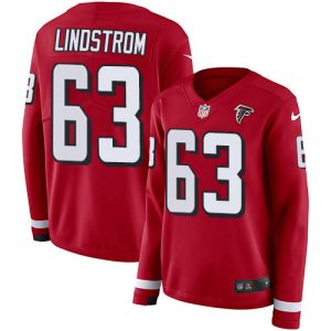 wholesale Falcons #63 Chris Lindstrom Red Team Color Women's Stitched NFL Limited Therma Long Sleeve Jersey