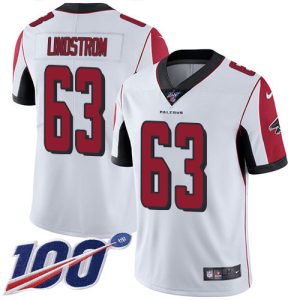 Falcons #63 Chris Lindstrom White Stitched Youth NFL 100th Season Vapor Untouchable Limited Jersey