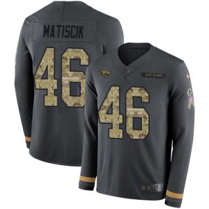 cheap Jaguars #46 Ross Matiscik Anthracite Salute to Service Men's Stitched NFL Limited Therma Long Sleeve Jersey