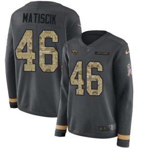 cheap Jaguars #46 Ross Matiscik Anthracite Salute to Service Women's Stitched NFL Limited Therma Long Sleeve Jersey