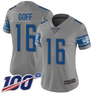 Lions #16 Jared Goff Gray Women's Stitched NFL Limited Inverted Legend 100th Season Jersey