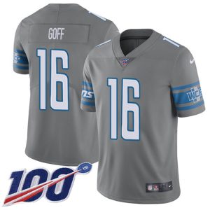 Lions #16 Jared Goff Gray Youth Stitched NFL Limited Rush 100th Season Jersey