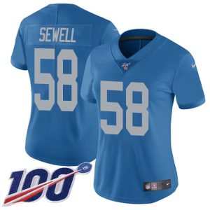 cheap Lions #58 Penei Sewell Blue Throwback Women's Stitched NFL 100th Season Vapor Untouchable Limited Jersey