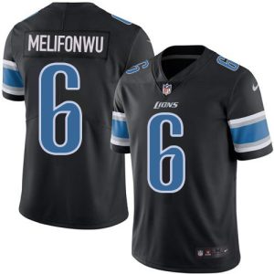 cheap Lions #6 Ifeatu Melifonwu Black Men's Stitched NFL Limited Rush Jersey