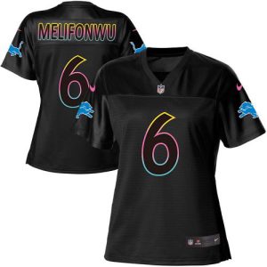 lions #6 ifeatu melifonwu black women's nfl fashion game cheap jersey