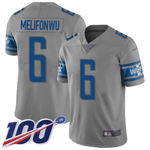 lions #6 ifeatu melifonwu gray men's stitched nfl limited inverted legend 100th season cheap jersey