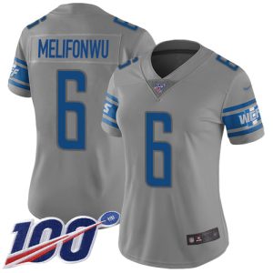 lions #6 ifeatu melifonwu gray women's stitched nfl limited inverted legend 100th season cheap jersey