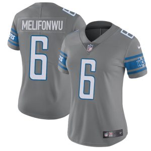 cheap Lions #6 Ifeatu Melifonwu Gray Women's Stitched NFL Limited Rush Jersey