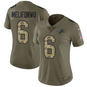 lions #6 ifeatu melifonwu olive/camo women's stitched nfl limited 2017 salute to service cheap jersey