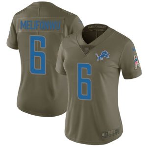 cheap Lions #6 Ifeatu Melifonwu Olive Women's Stitched NFL Limited 2017 Salute To Service Jersey