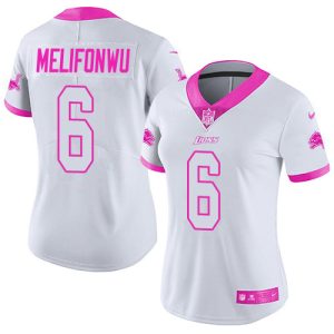 lions #6 ifeatu melifonwu white/pink women's stitched nfl limited rush fashion cheap jersey