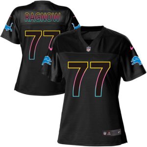 Lions #77 Frank Ragnow Black Women's NFL Fashion Game Jersey