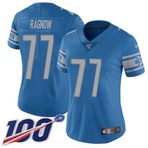 cheap Lions #77 Frank Ragnow Blue Team Color Women's Stitched NFL 100th Season Vapor Untouchable Limited Jersey