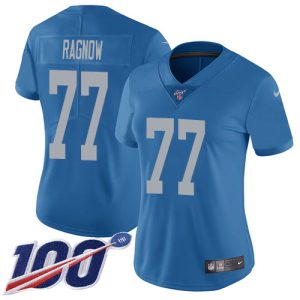 wholesale Lions #77 Frank Ragnow Blue Throwback Women's Stitched NFL 100th Season Vapor Untouchable Limited Jersey