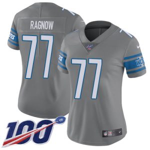 cheap Lions #77 Frank Ragnow Gray Women's Stitched NFL Limited Rush 100th Season Jersey