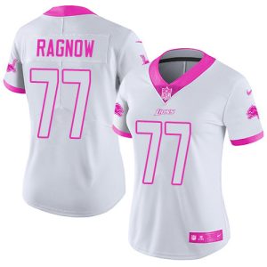 Lions #77 Frank Ragnow White/Pink Women's Stitched NFL Limited Rush Fashion Jersey