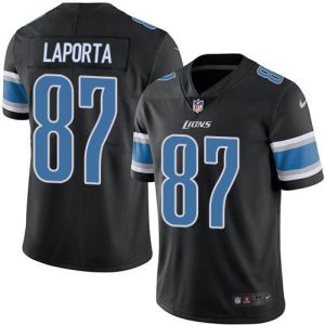 cheap Lions #87 Sam LaPorta Black Men's Stitched NFL Limited Rush Jersey