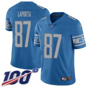 Lions #87 Sam LaPorta Blue Team Color Men's Stitched NFL 100th Season Vapor Untouchable Limited Jersey