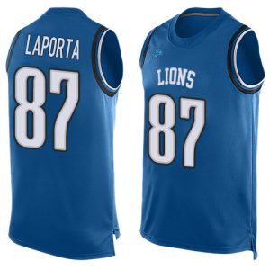 lions #87 sam laporta blue team color men's stitched nfl limited tank top cheap jersey