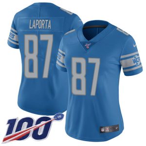 Lions #87 Sam LaPorta Blue Team Color Women's Stitched NFL 100th Season Vapor Untouchable Limited Jersey