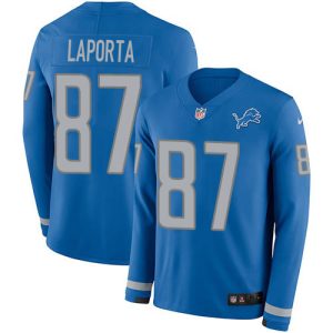 cheap Lions #87 Sam LaPorta Blue Team Color Youth Stitched NFL Limited Therma Long Sleeve Jersey