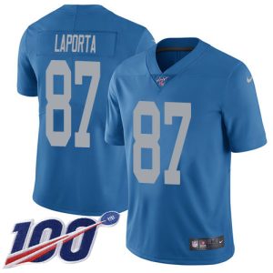 lions #87 sam laporta blue throwback men's stitched nfl 100th season vapor untouchable limited cheap jersey