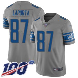 wholesale Lions #87 Sam LaPorta Gray Men's Stitched NFL Limited Inverted Legend 100th Season Jersey